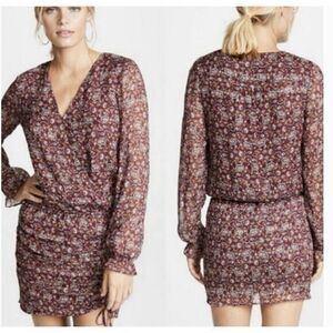 Ramy Brook Vina Silk‎ Mini Dress Blouson Ruched Metallic Womens Size XX-Small